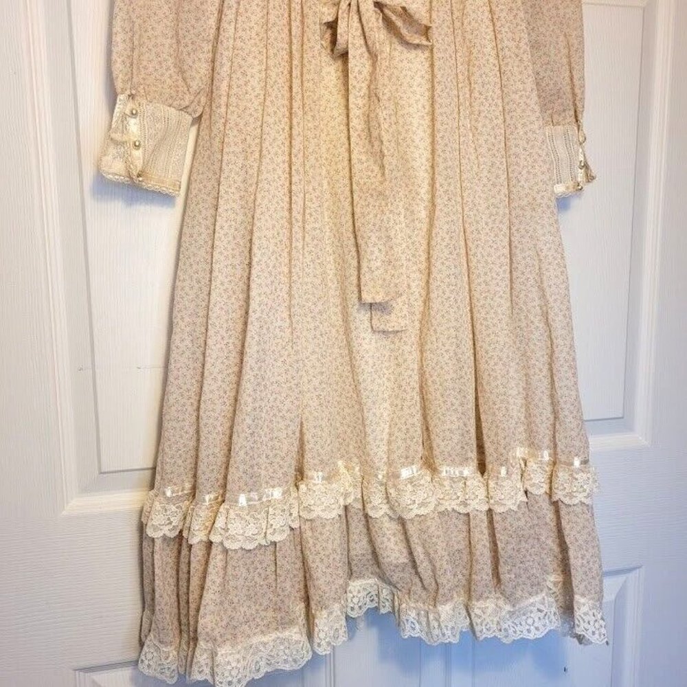 SOLD 1970s VTG GUNNE SAX Prairie Dress Floral Cottage Lace Home 7 French Country - Picture 3 of 16